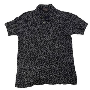 Brooks Brothers Polo Shirt Mens MEDIUM Navy White Floral Short Sleeve Cotton EUC